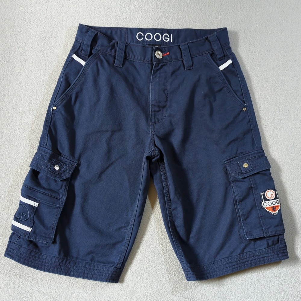 Coogi Cargo Shorts Mens 32 Navy Blue Embroidered Logo Cotton Utility Streetwear